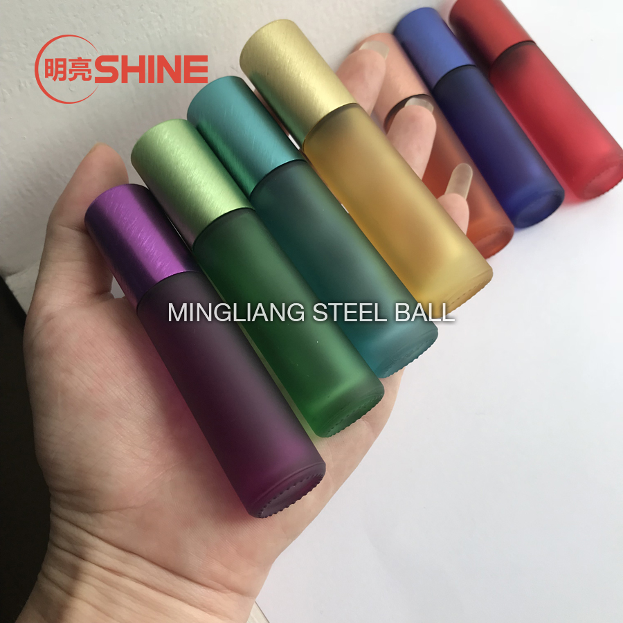 Wholesale New Type thick Frosted RED ORANGE BLUE GREEN CYAN PURPLE roll on glass bottles for essential oils